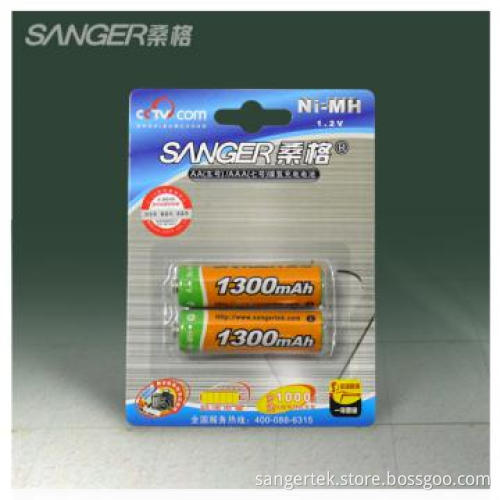 Rechargeable Ni-MH 1.2V 1300mAh AA Batteries 2 or 4 Pack